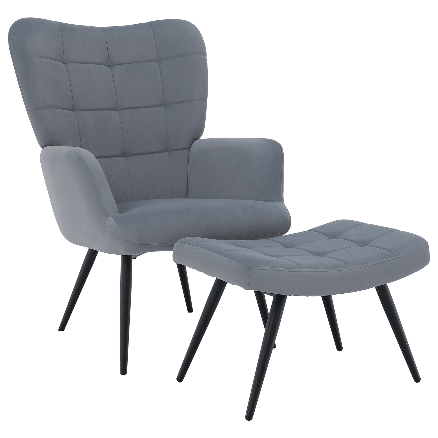 Fotoliu cu suport pentru picioare, ţesătură Velvet gri/negru, HABEN