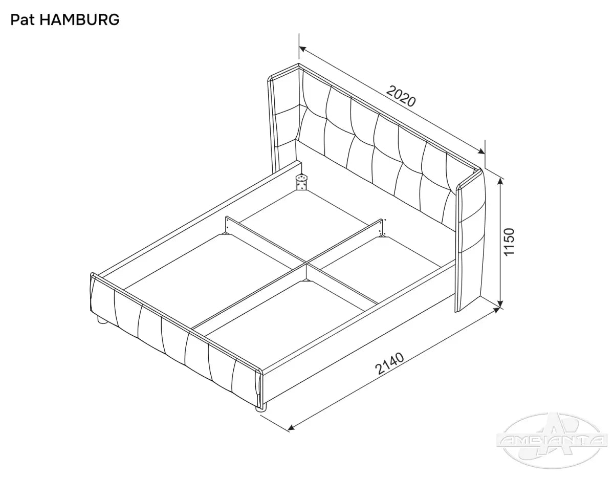 Pat Hamburg tapitat integral cu somiera metalica inclusa, material catifea