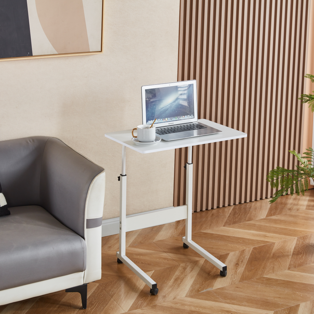 Reglabil masă PC cu roţi, albă, JUSTUS
