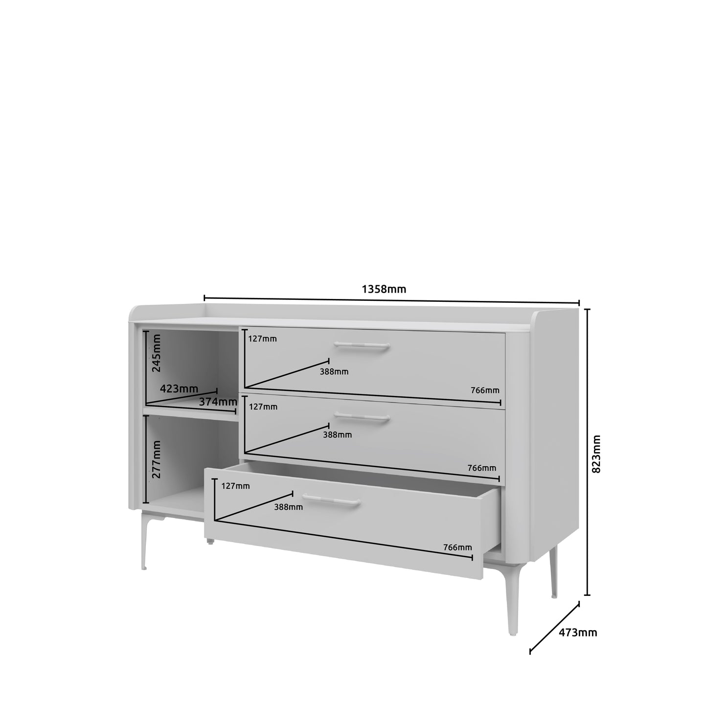 AIR Comoda 1 usa 3 sertare K13/ AI, 136 x 47 x 82 cm