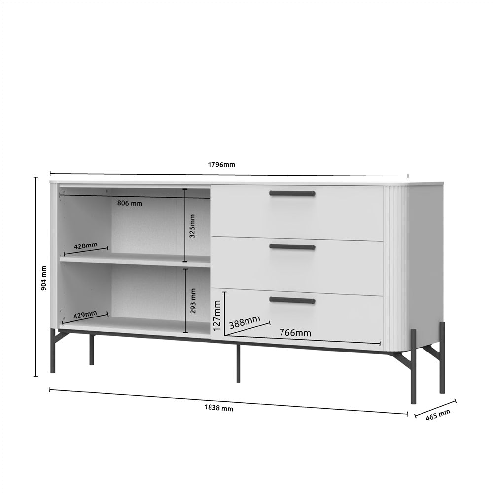 RONDO Comoda 2 usi 3 sertare K23/RO, 180 x 46 x 91 cm