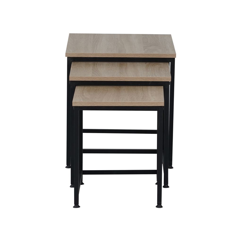 Măsuţe de cafea, set de 3 buc., stejar sonoma/negru, KASTLER 2 NEW TYP 3