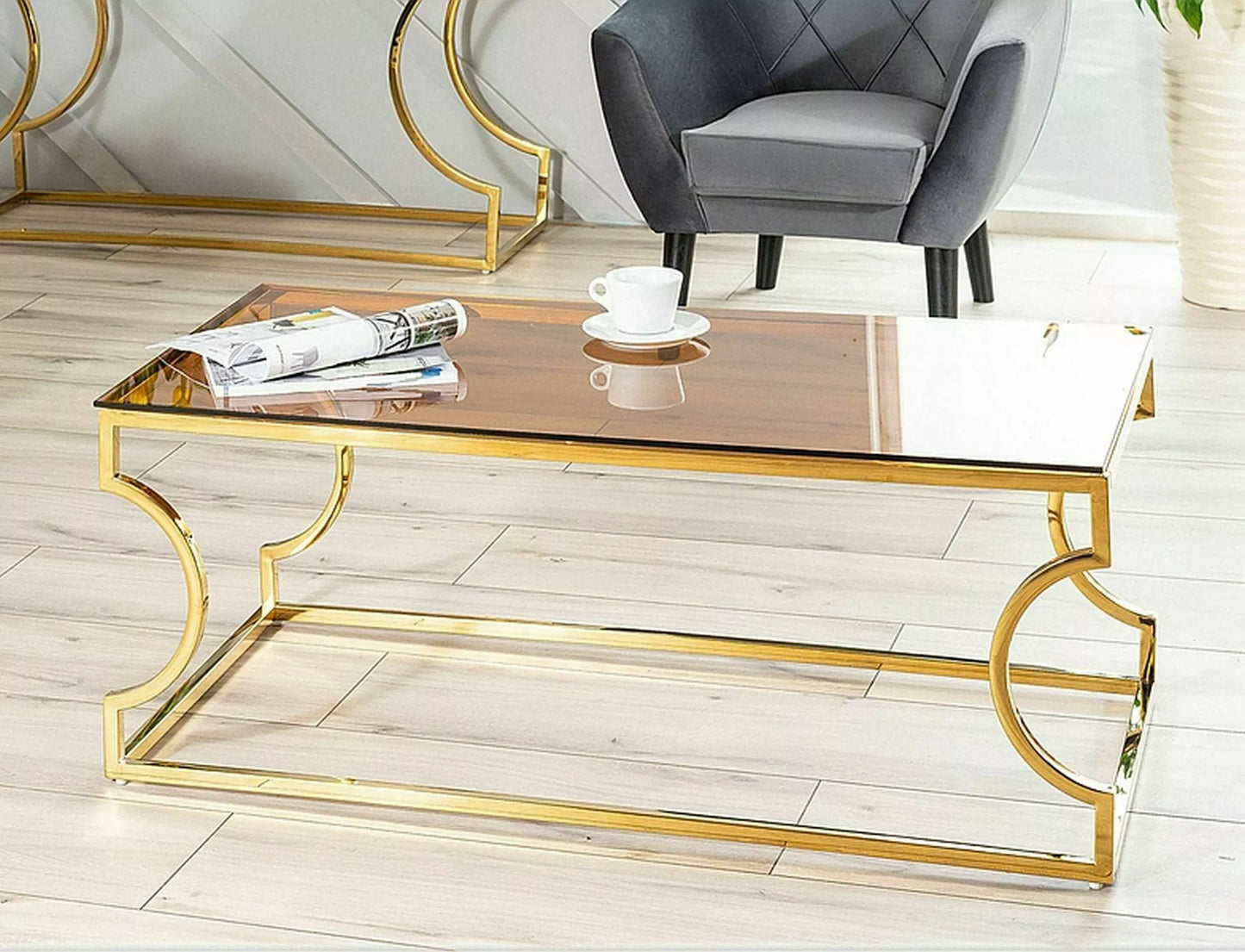 Masuta de cafea Kenzo A, auriu/ sticla securizata