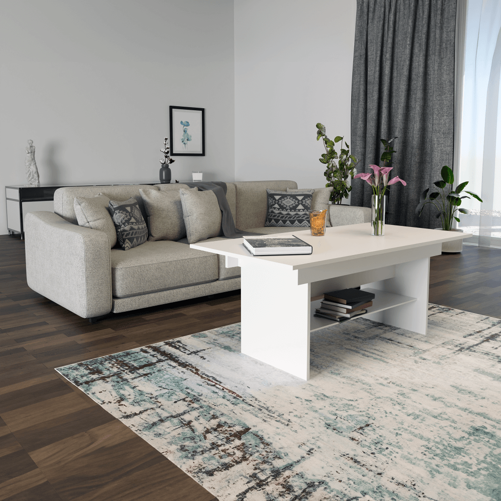 Masa de sufragerie/conferinţe extensibilă, albă, 120/160x70 cm, LAVKO NEW