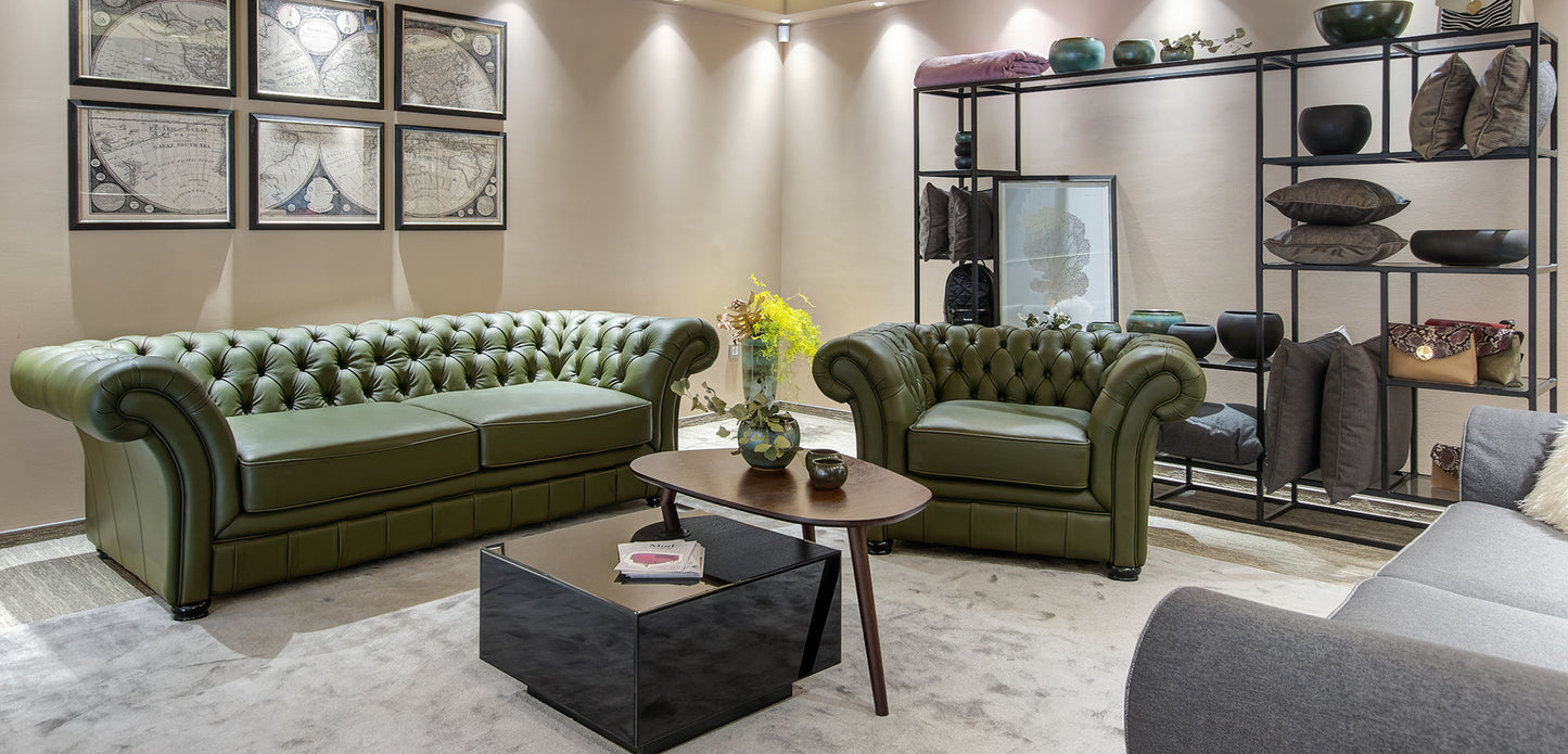 Canapea extensibilă London Chesterfield, cu 3 locuri și saltea gonflabilă