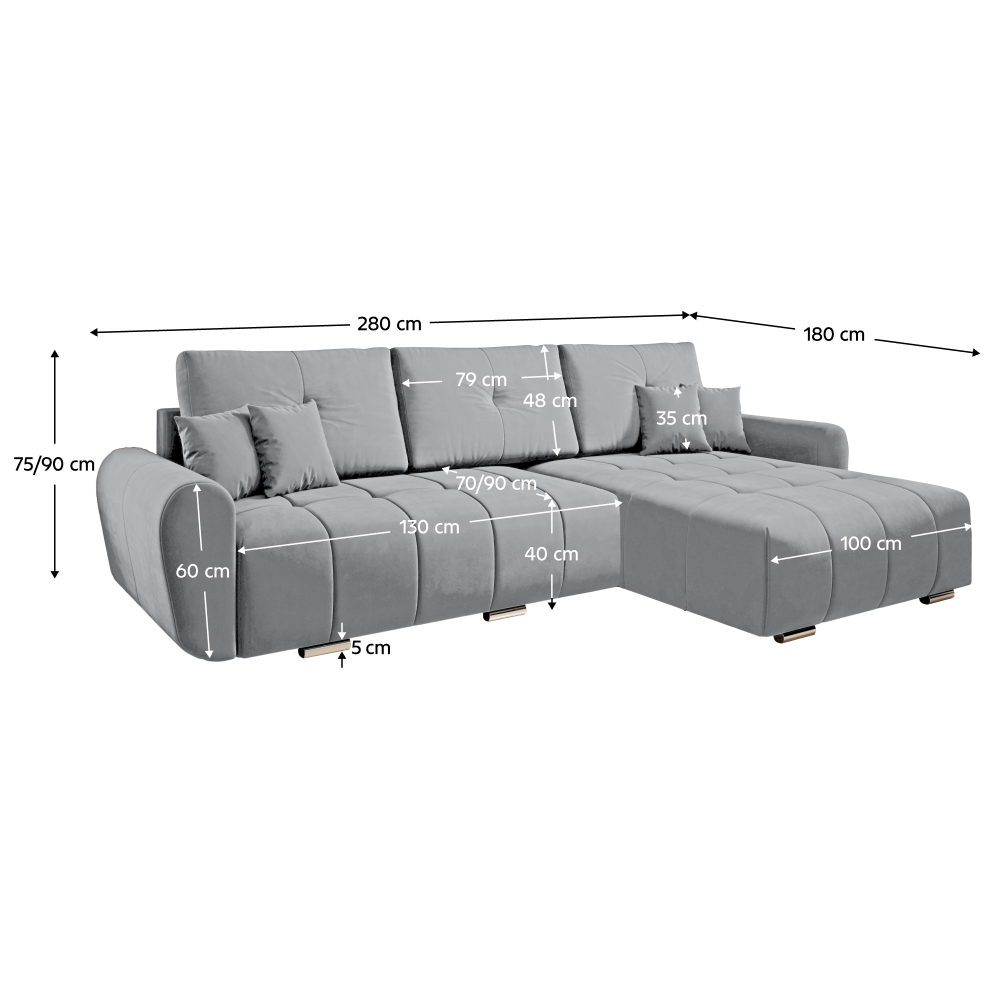 Set canapea universală, ţesătură gri deschis, LONGA ROH