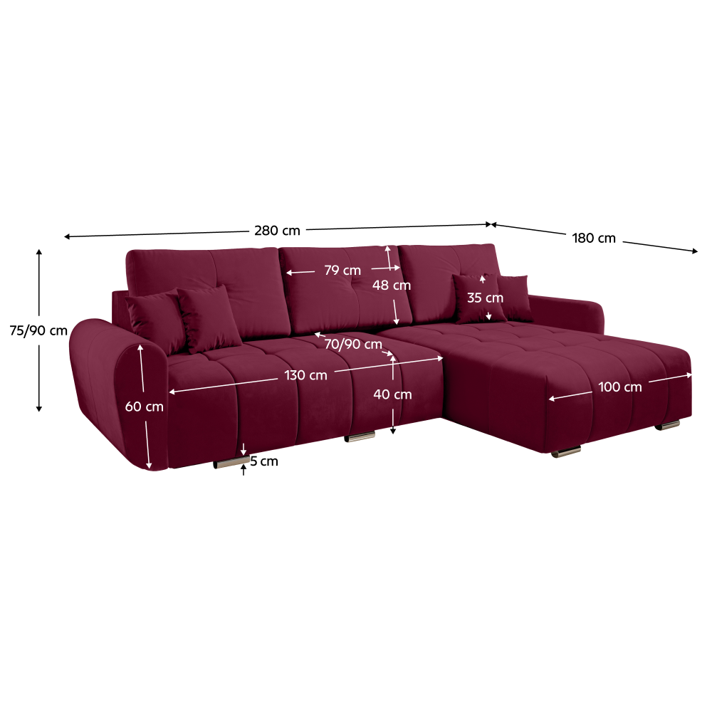 Set canapea universală, material Monolith burgundy, LONGA ROH