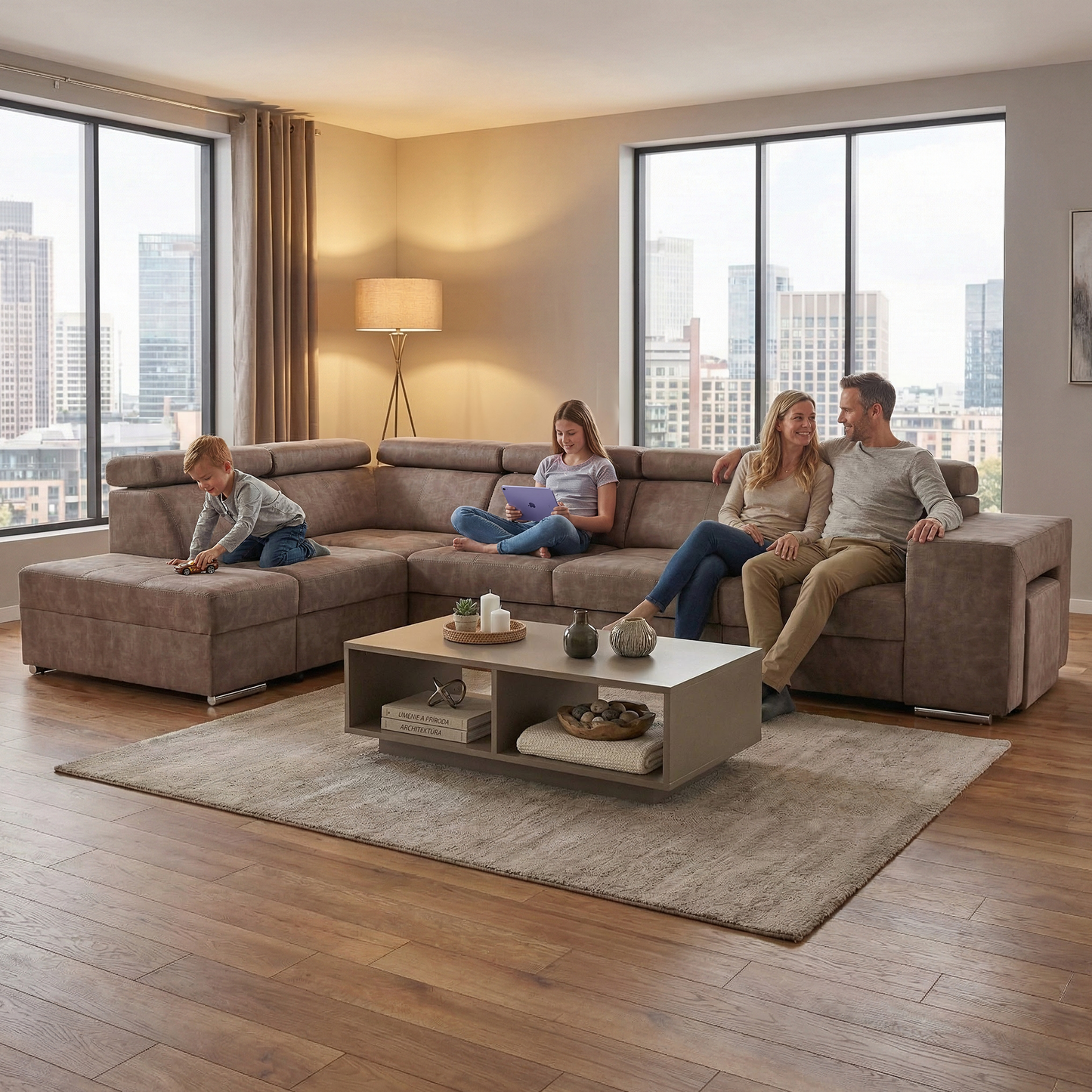 Set canapea, bej, pe stânga, MALAGA BIG