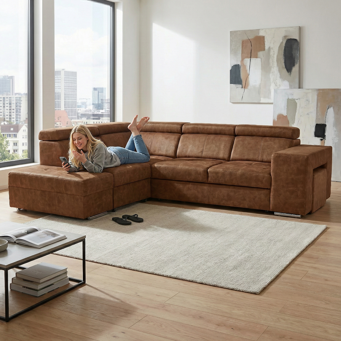 Set canapea, maro, pe stânga, MALAGA