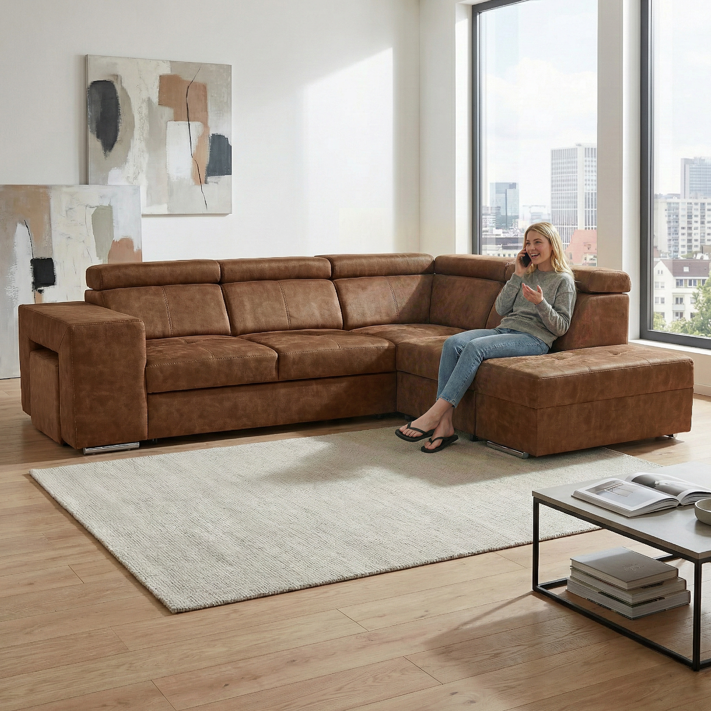 Set canapea, maro, pe dreapta, MALAGA