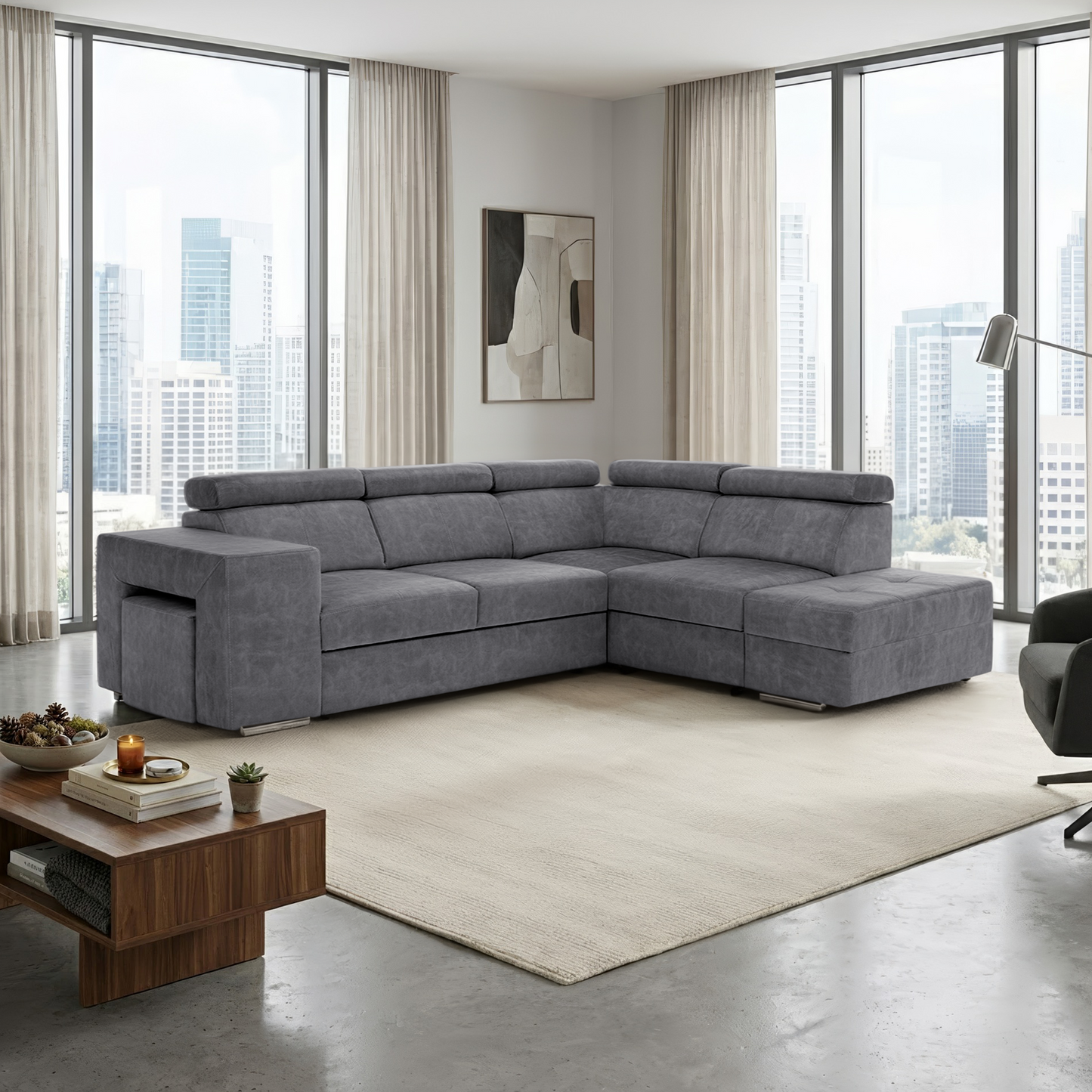 Set canapea, gri, pe dreapta, MALAGA