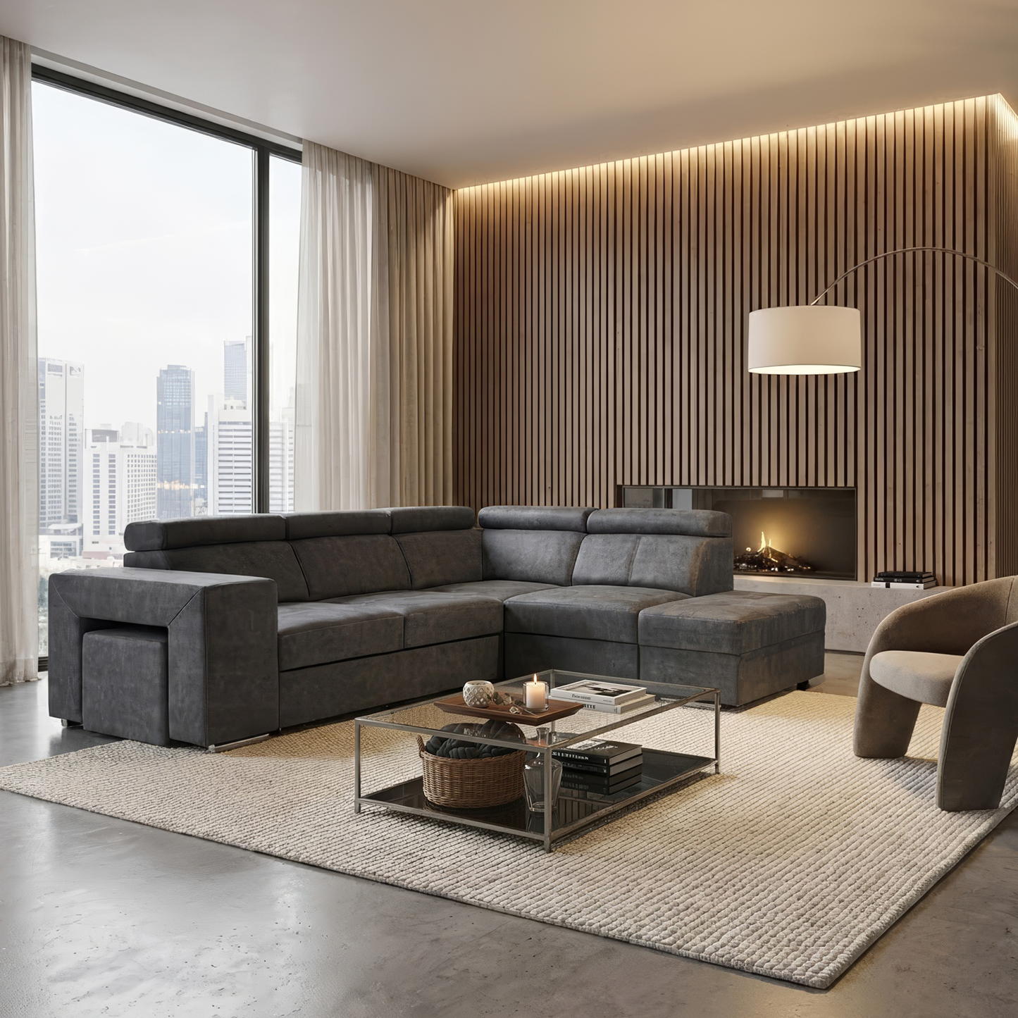 Set canapea, gri, pe dreapta, MALAGA