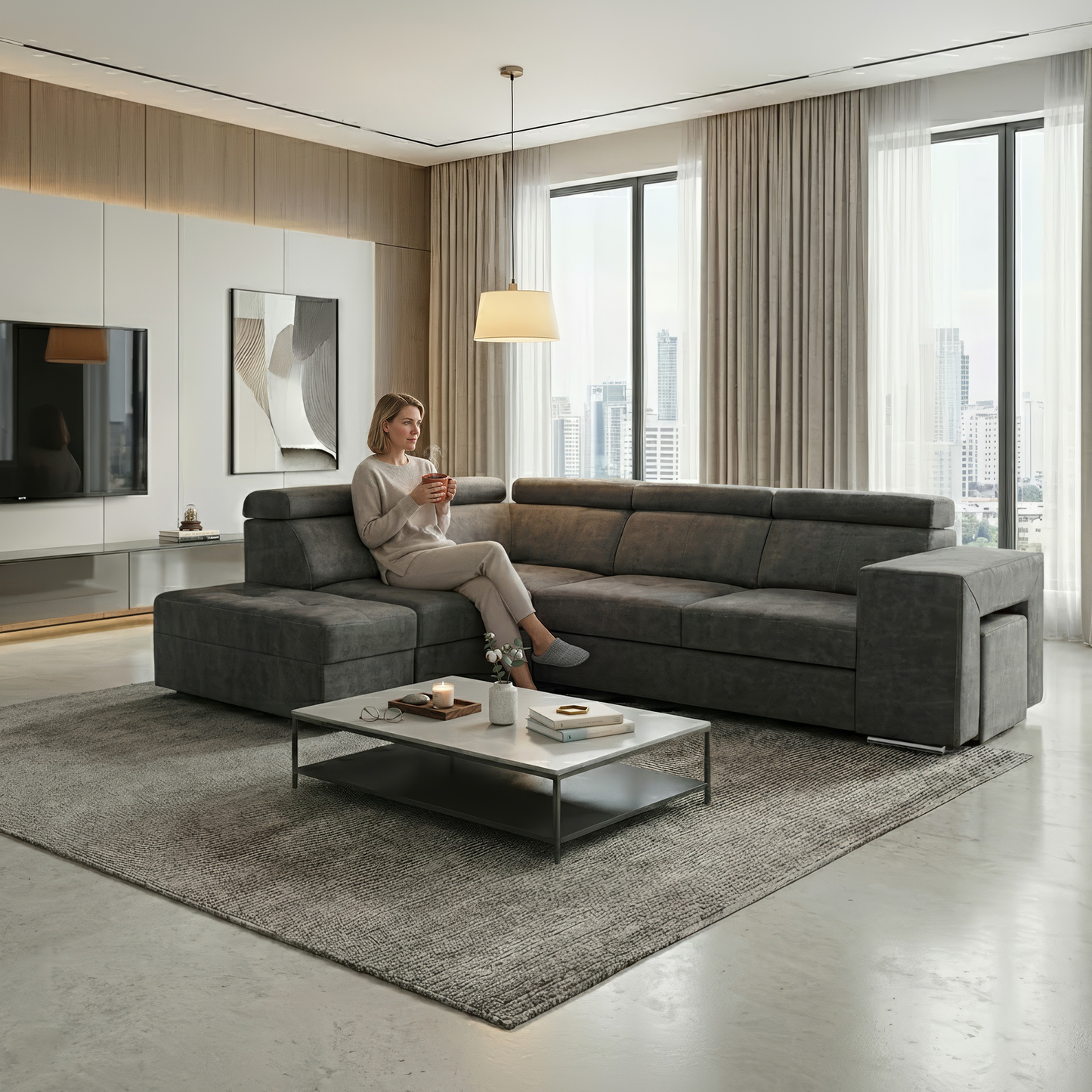 Set canapea, gri, pe stânga, MALAGA