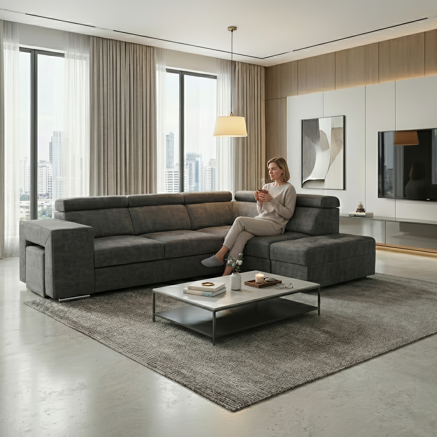 Set canapea, gri, pe dreapta, MALAGA