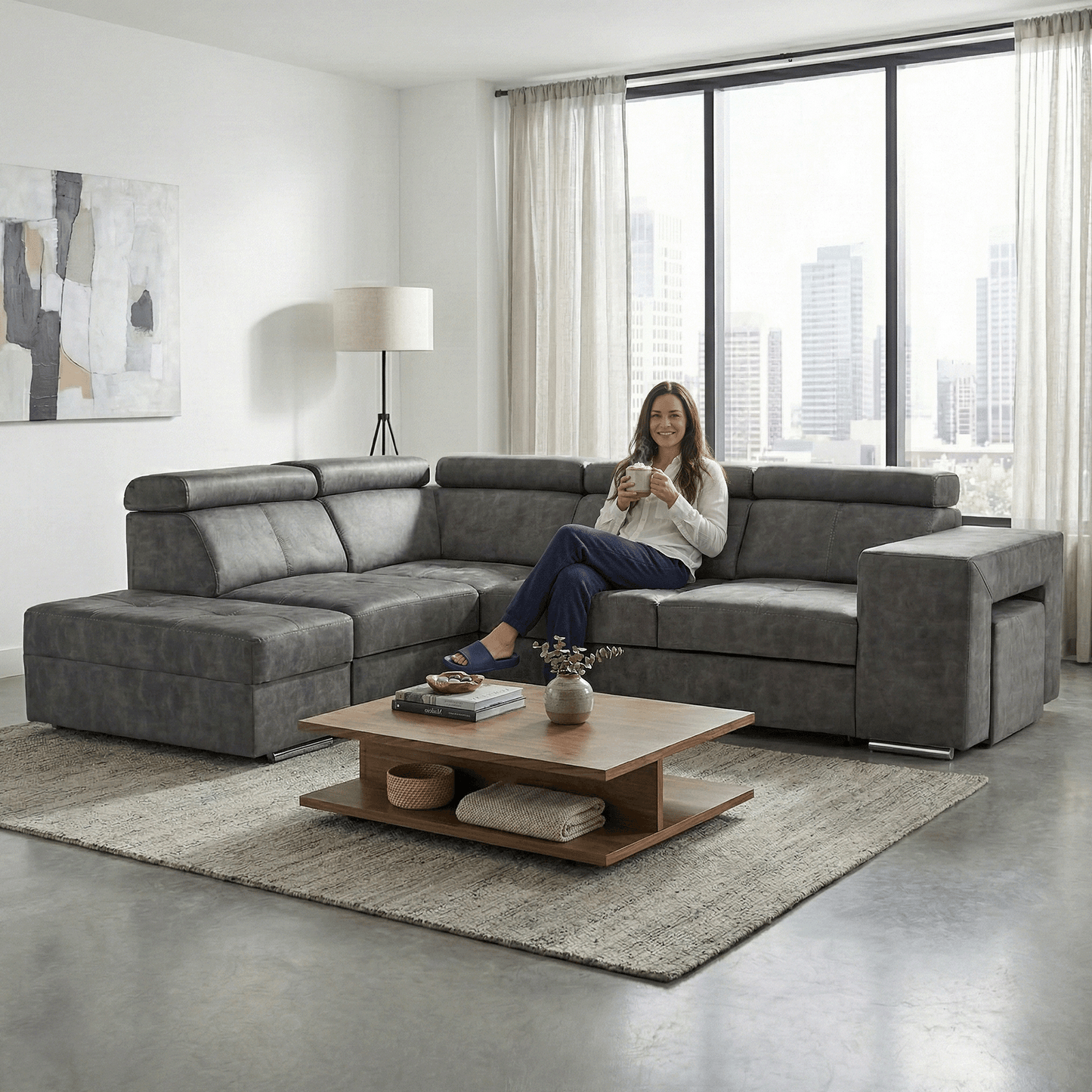 Set canapea, gri, pe stânga, MALAGA