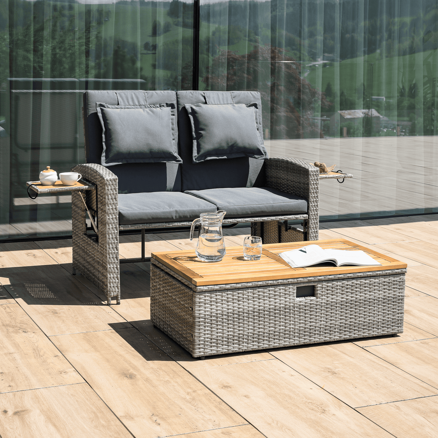 Canapea de grădină din ratan, gri/natural, MALORY