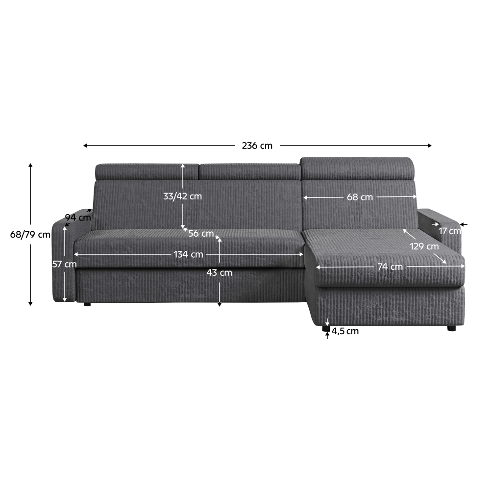 Set canapea de colţ, gri, pe dreapta, MORA ROH