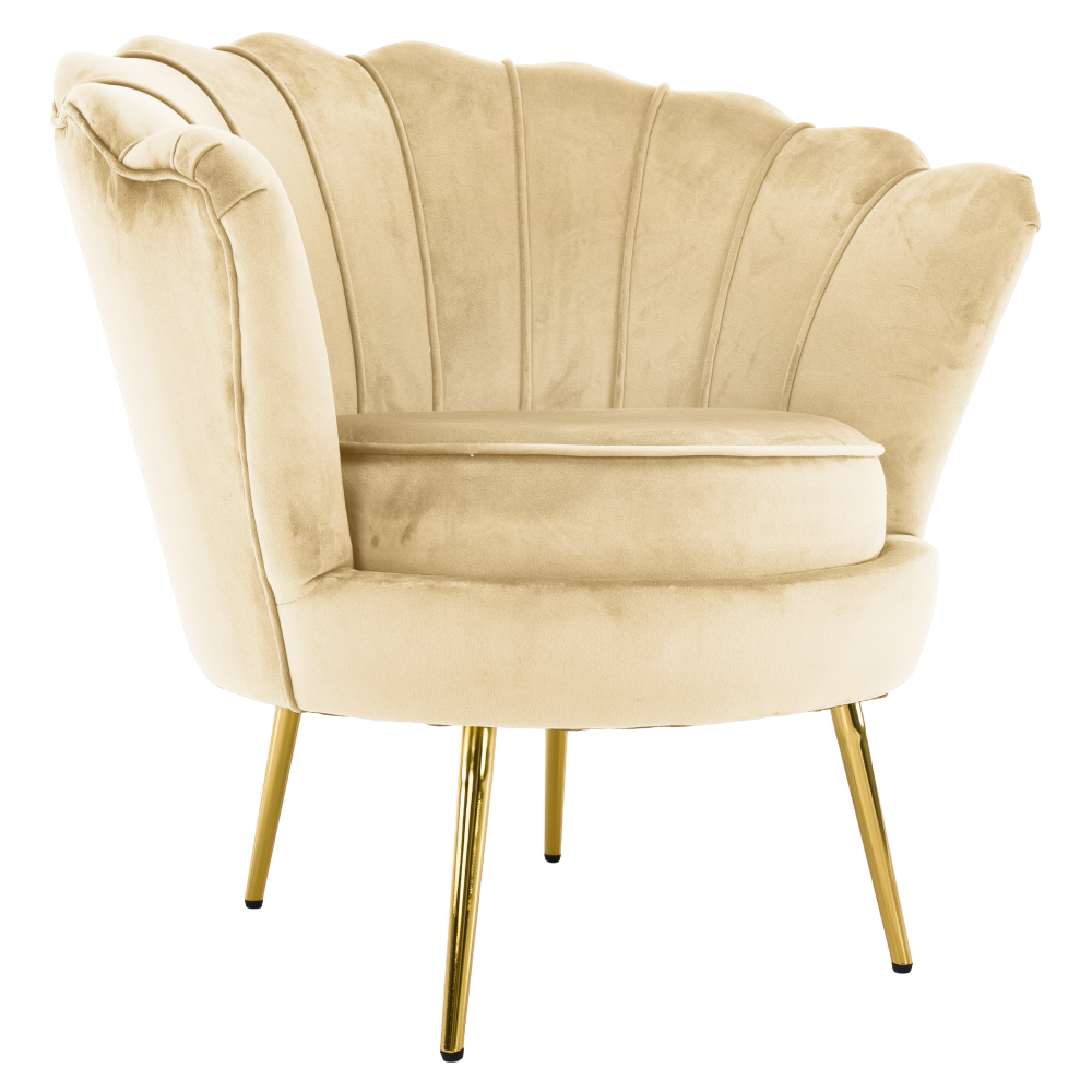 Fotoliu în stilul Art-deco, bej ţesătură Velvet/gold crom auriu, NOBLEO