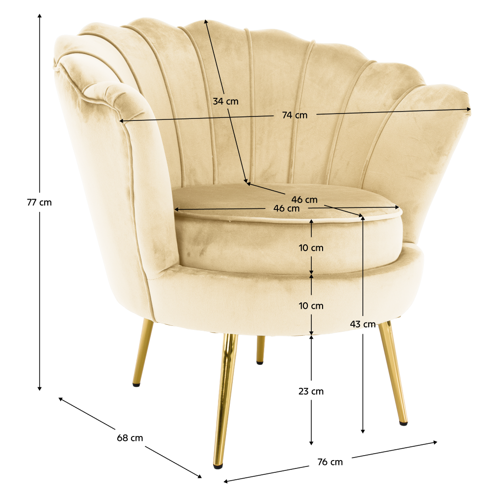 Fotoliu în stilul Art-deco, bej ţesătură Velvet/gold crom auriu, NOBLEO