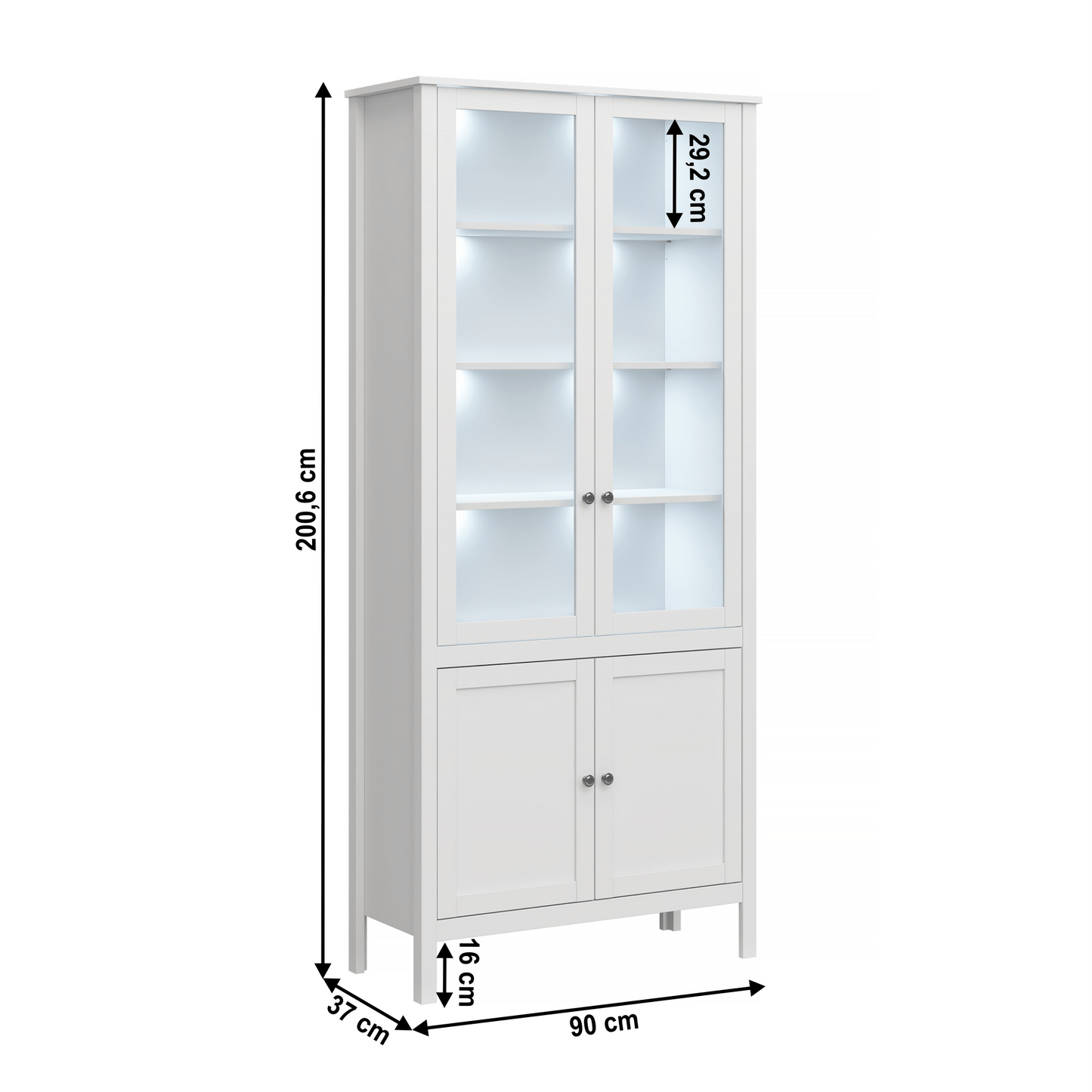 Vitrină 2D2W, alb, OLJE