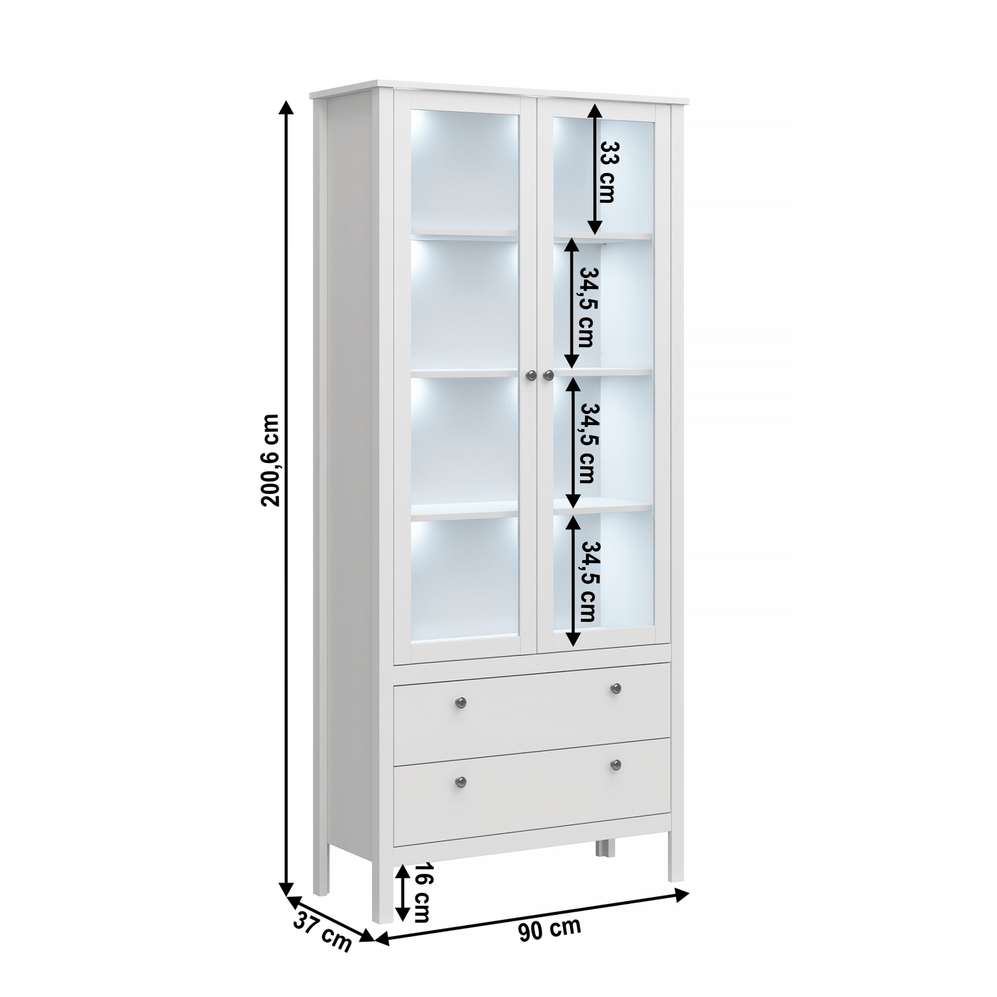 Vitrină 2W2S, alb, OLJE
