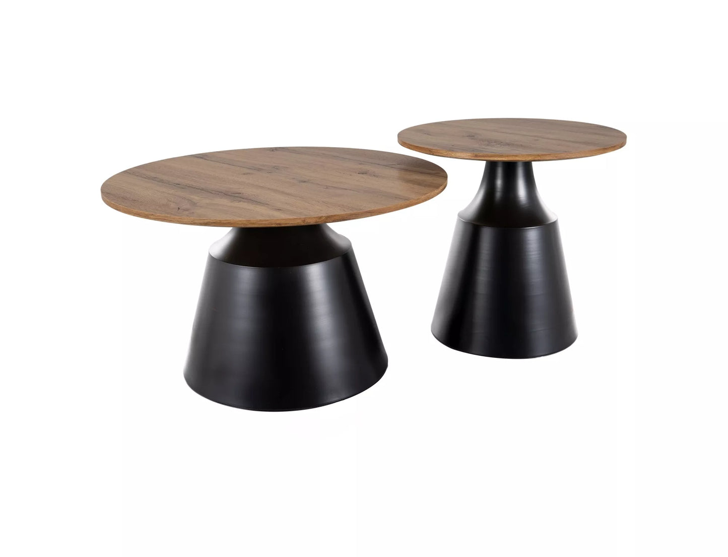Set masute cafea Itaka, blat MDF stejar/ negru mat + metal, 50 x 50 cm/ 70 x 40 cm
