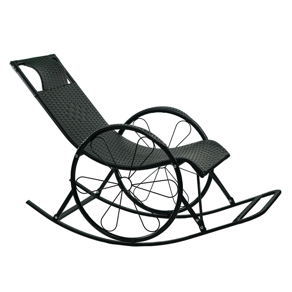 Scaun balansoar, ratan/metal, negru, ROKIN