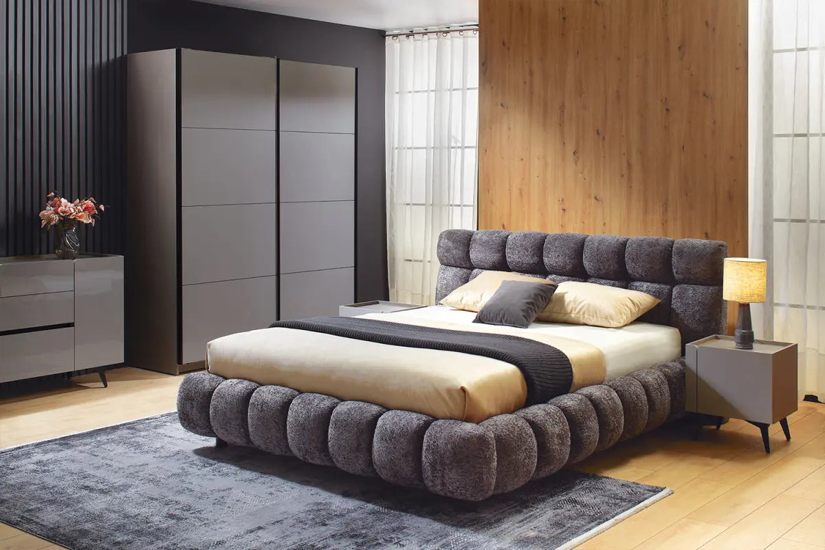 Pat Space tapitat integral cu somiera metalica inclusa, material boucle
