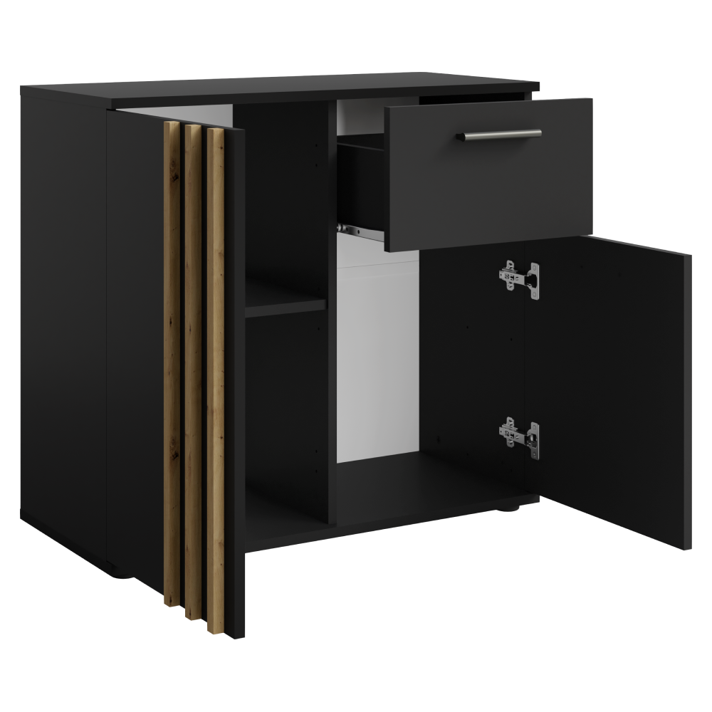 Comodă, 2D1S, neagră/stejar artisan, TOLIS TYP 4