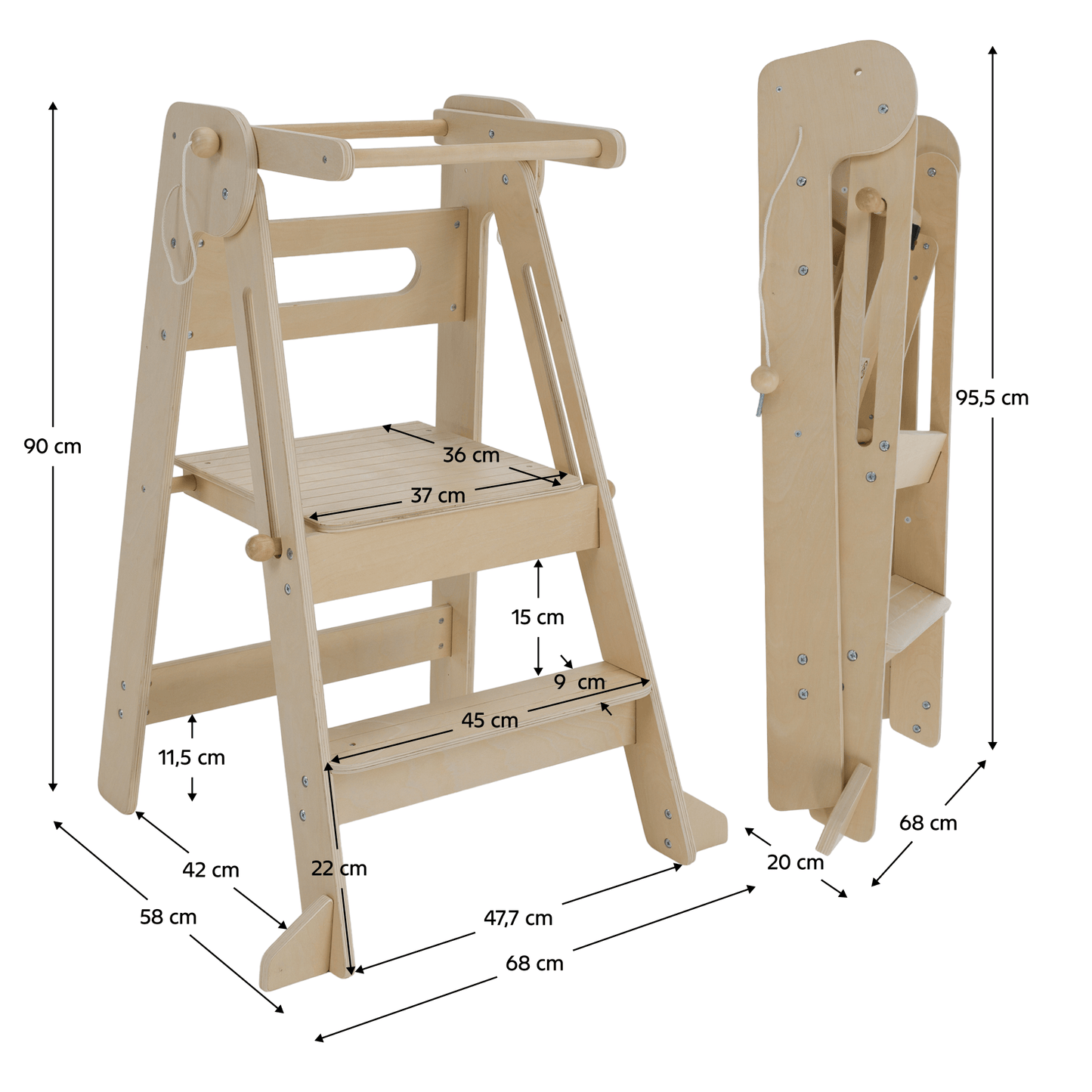 Turnul de învăţare pliabil Montessori, natural, URIAN