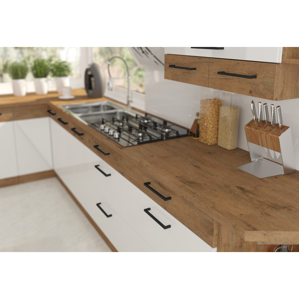 Cabinet superior de colţ, alb extra lucios HG/stejar Lancelot, VEGA 58x58 GN-72 1F