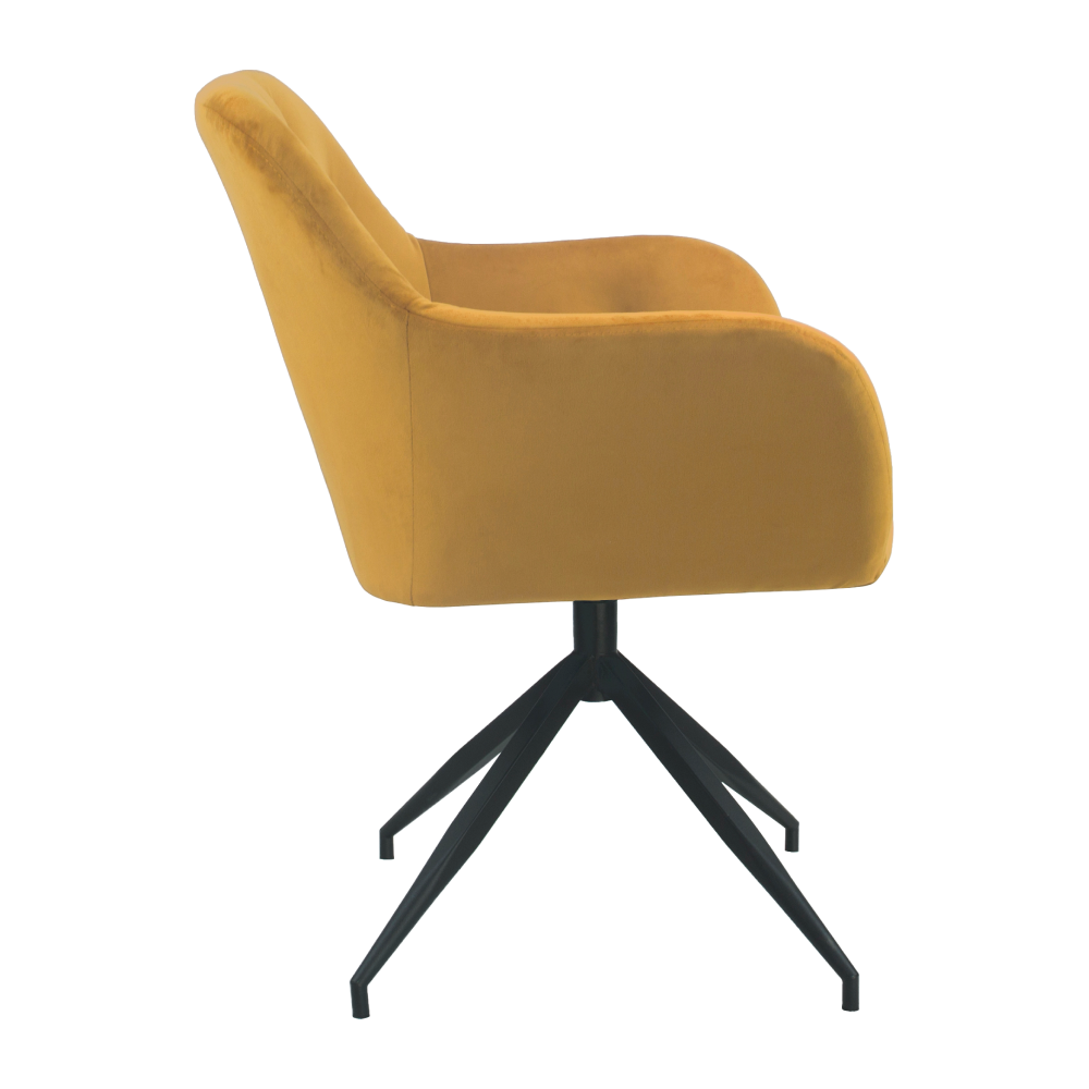 Scaun pivotant, ţesătură de catifea muştar/ negru, VELEZA NEW