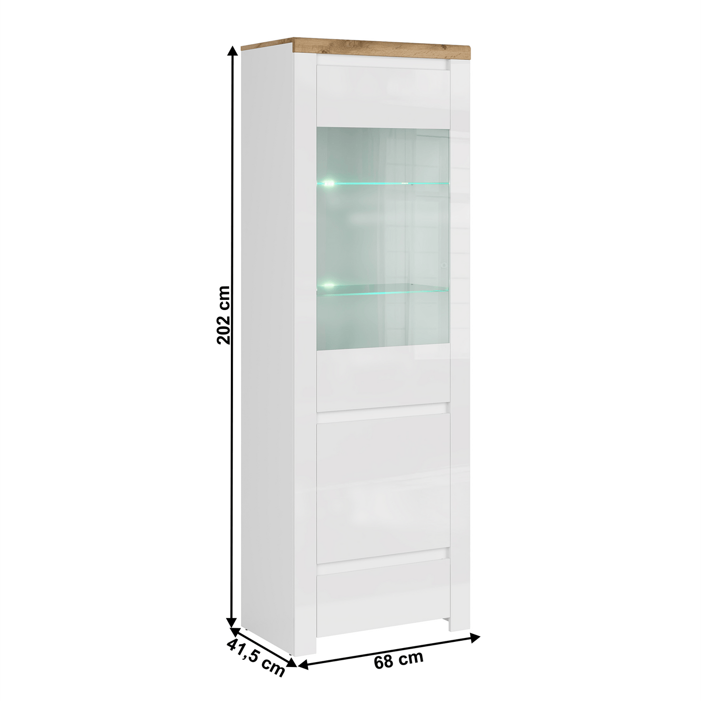 Vitrină 1D1W1S, alb lucios/ stejar wotan, VILGO