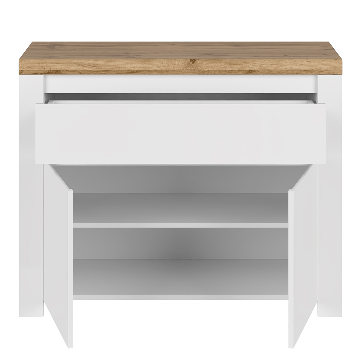 Comodă 2D1S, alb lucios/ stejar wotan, VILGO