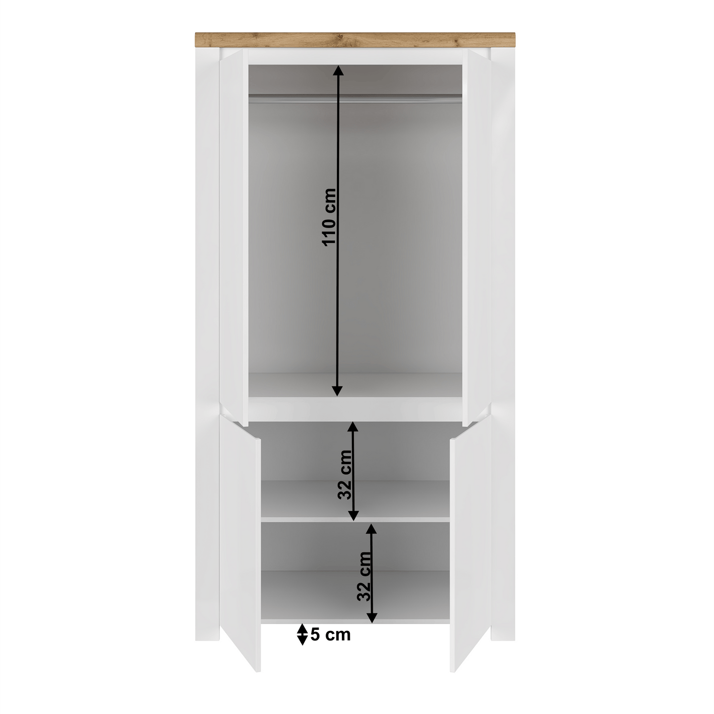 Dulap 4D, alb lucios/ stejar wotan, VILGO