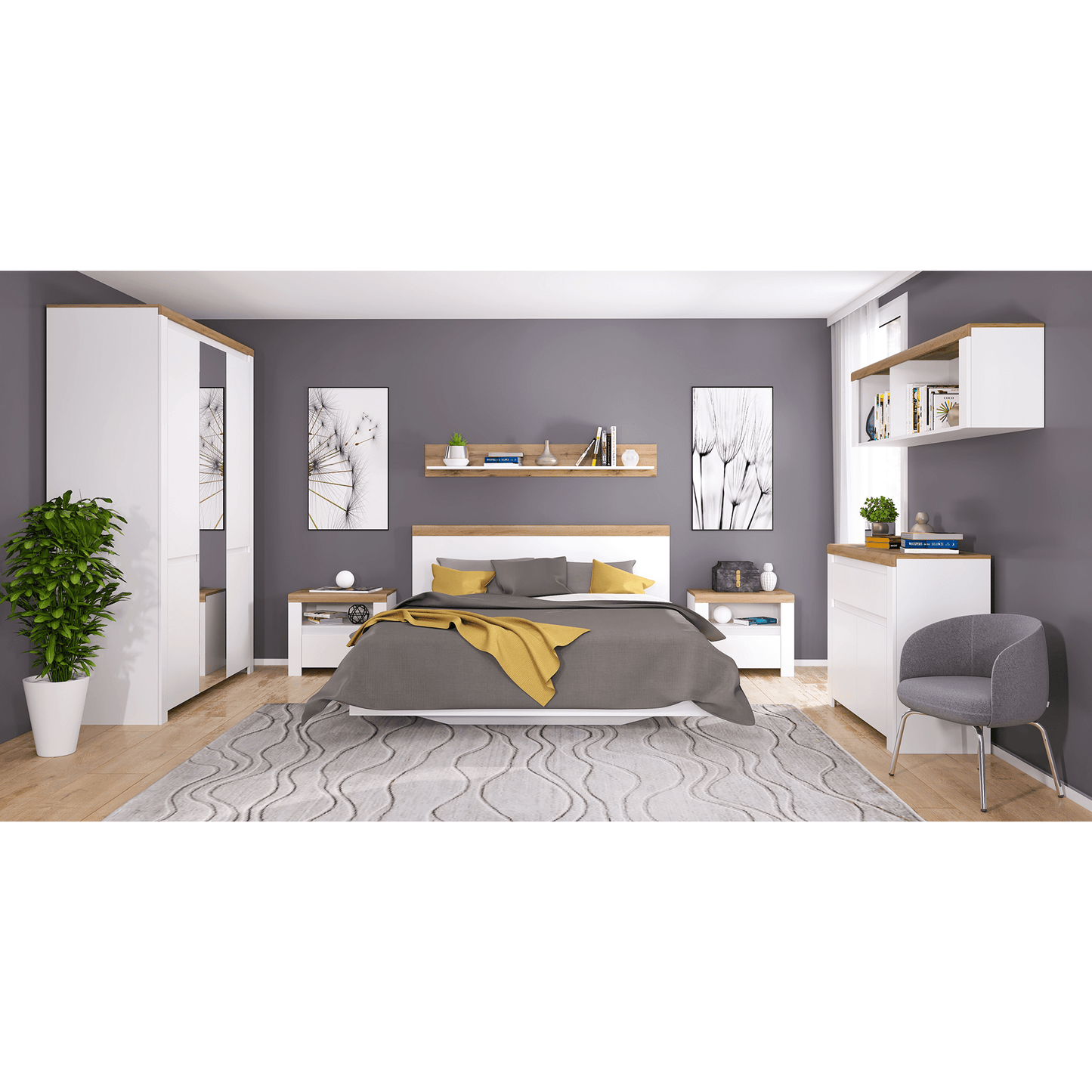 Pat dublu, 160x200, alb/ stejar wotan, VILGO