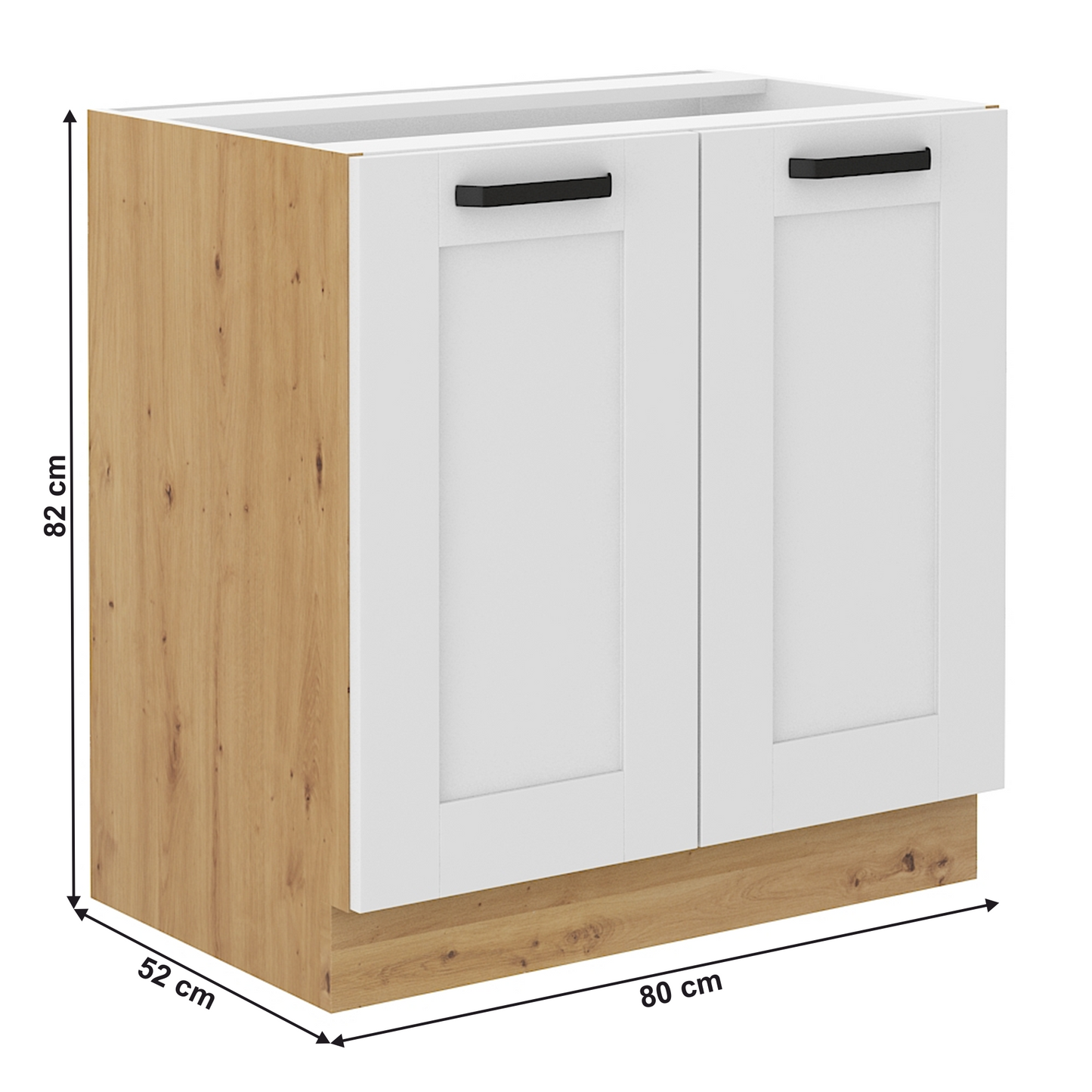 Dulap inferior, alb/stejar artisan, LULA 80 D 2F BB