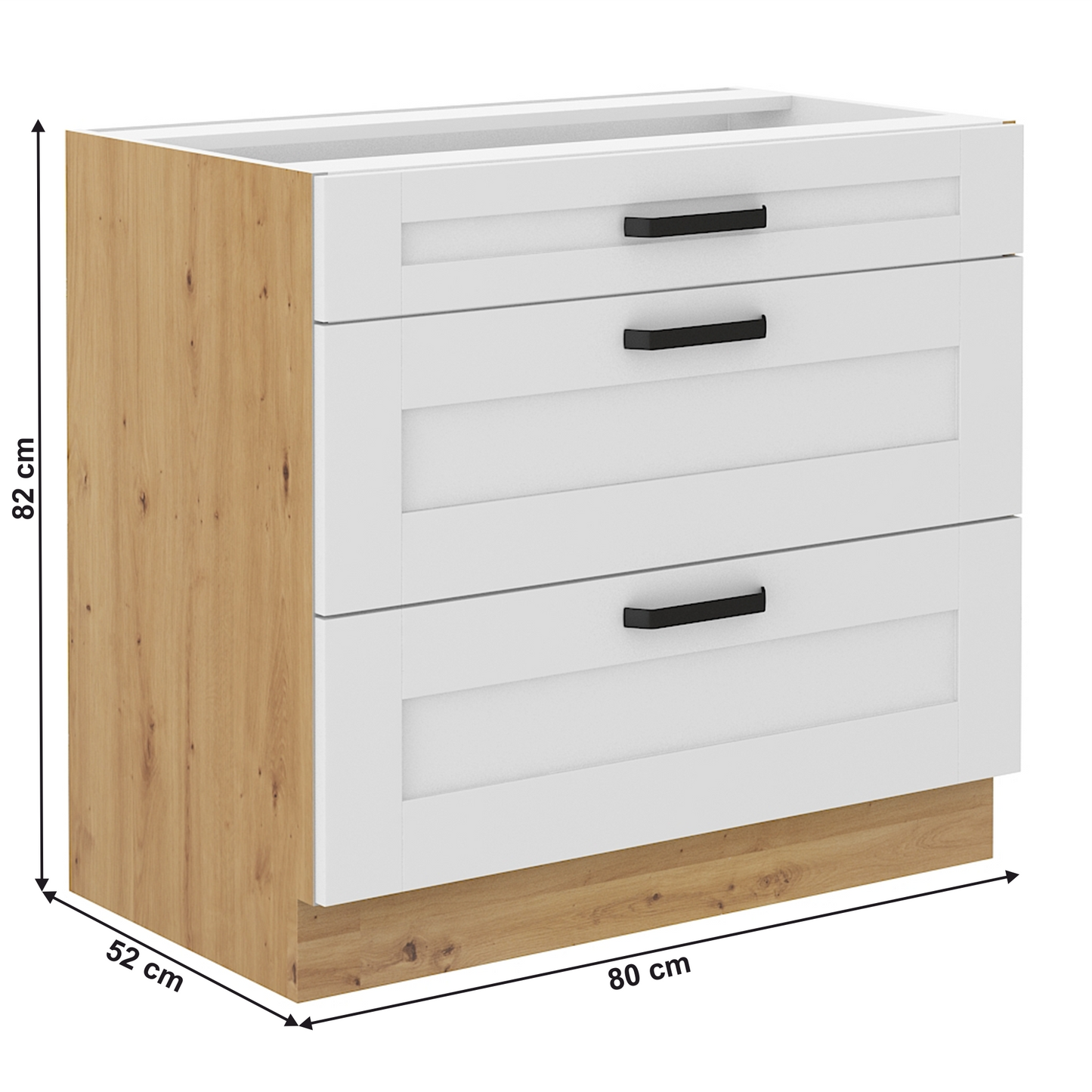 Dulap inferior, alb/stejar artisan, LULA 80 D 3S BB