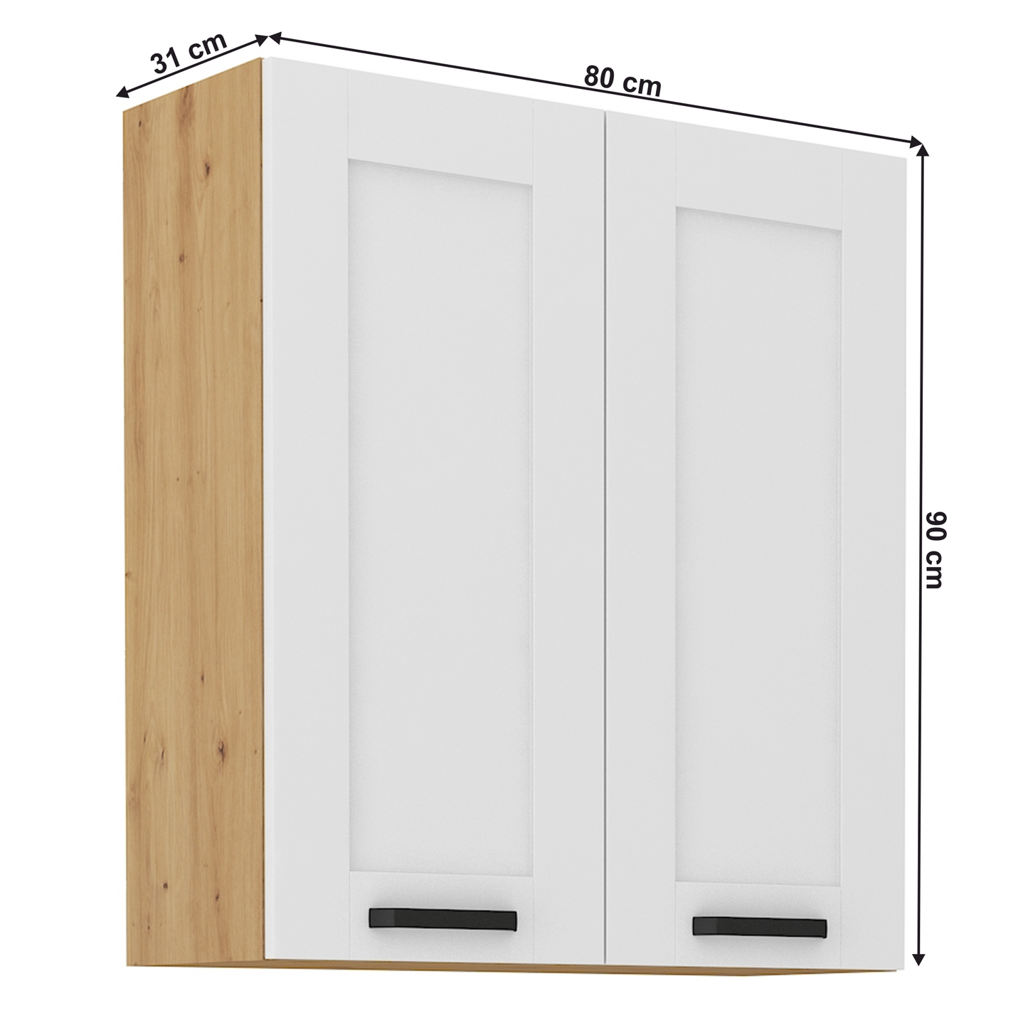 Dulap superior, alb/stejar artisan, LULA 80 G-90 2 F