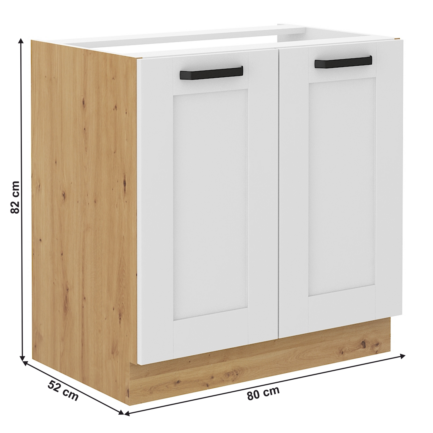 Dulap pentru chiuvetă, alb/stejar artisan, LULA 80 ZL 2F BB