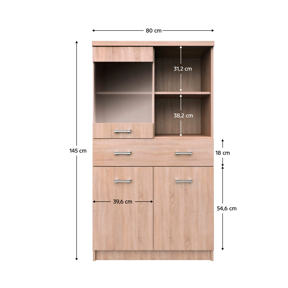 Vitrină 2D1W1S/80 , stejar Sonoma, TOPTY TIP 34