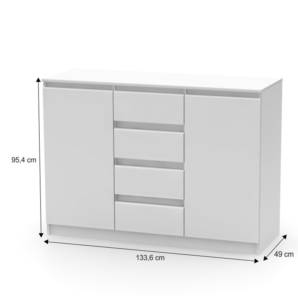 Comodă cu 2 uşi şi 4 sertare, albă, HANY NEW 010