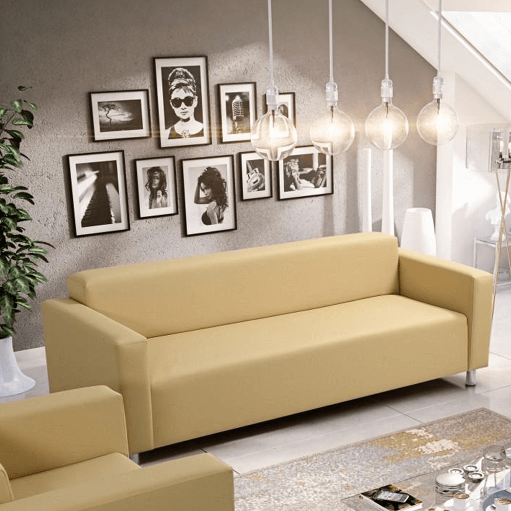 Canapea 3 locuri, piele ecologică bej, HOMKER