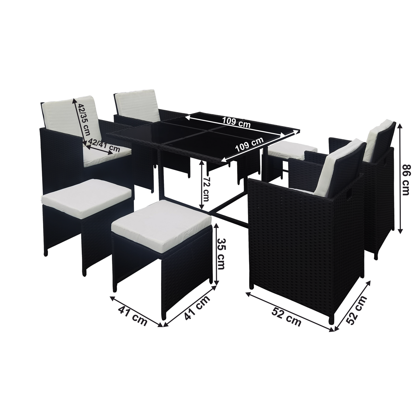 Set mobilier de grădină din rattan cu 9 piese, negru, KUBIKUS