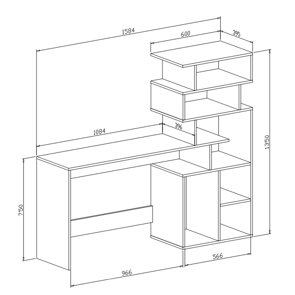 Birou PC, alb, DTD laminat, MAXIM