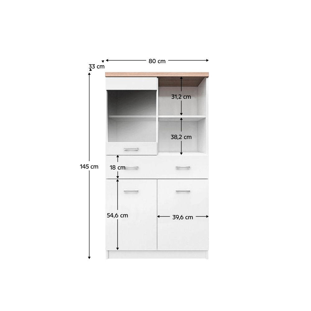 Vitrină 2D1W1S/80, alb/stejar sonoma, TOPTY TYP 02