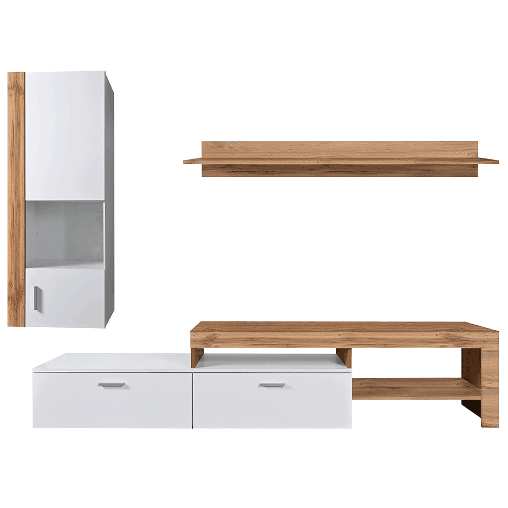 Perete living, stejar wotan / alb, ALUBA