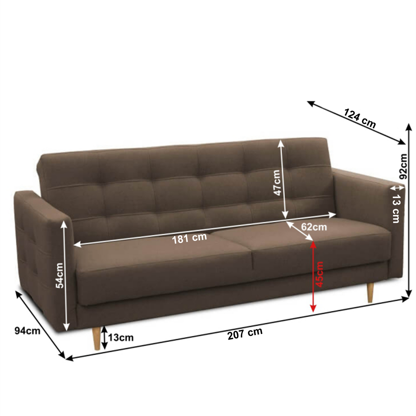 Canapea cu 3-locuri tapiţat, material ciocolatiu, AMEDIA