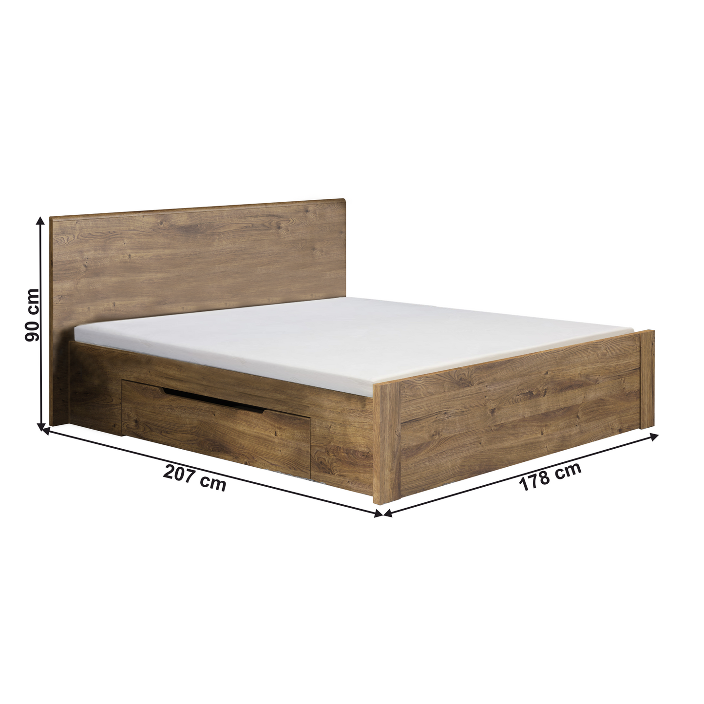 Pat dublu, cu spaţiu de depozitare, stejar ribeck, ARMENY 8XX3AT26