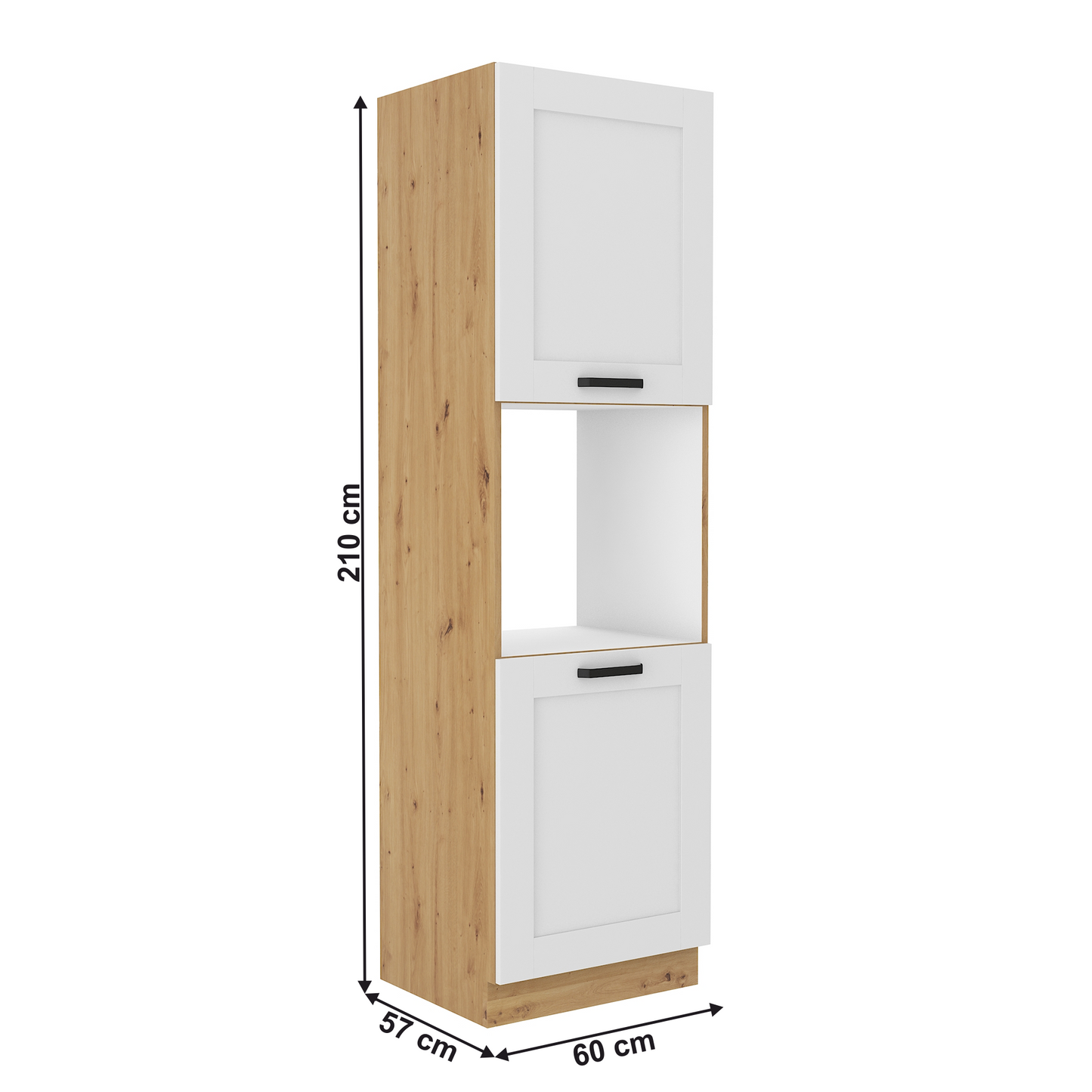 Dulap înalt pentru cuptor încorporabil, alb/stejar artisan, LULA 60 DP-210 2F